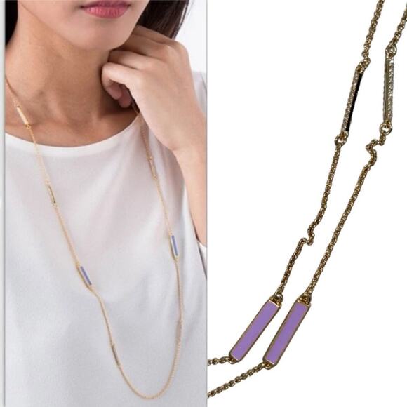 Kate Spade Purple Raising the Bar Gold Chain Long Necklace Pave Crystals - Picture 1 of 9